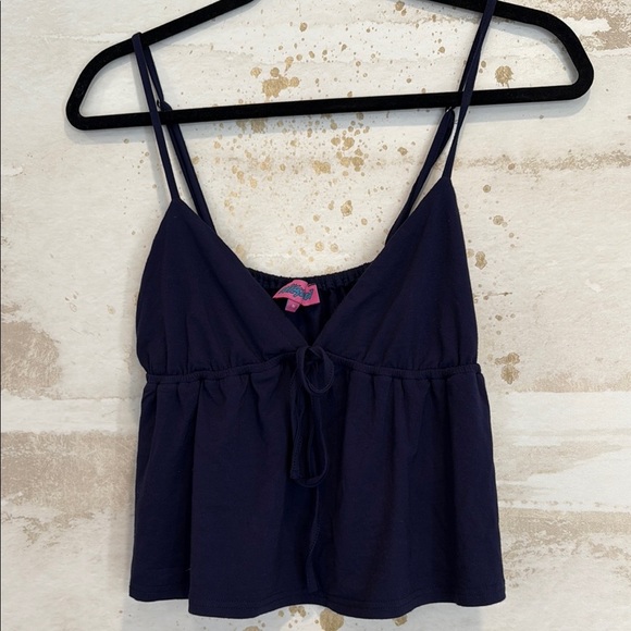 Edikted Tops - Edikted Navy Blue Crop Faux Tie Front Camisole
